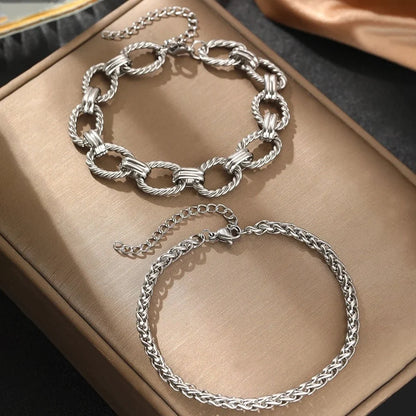 Chunky Paperclip & Weave Chain Bracelet Set