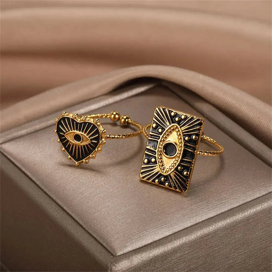 Classy Evil Eye Heart & Rectangle Rings