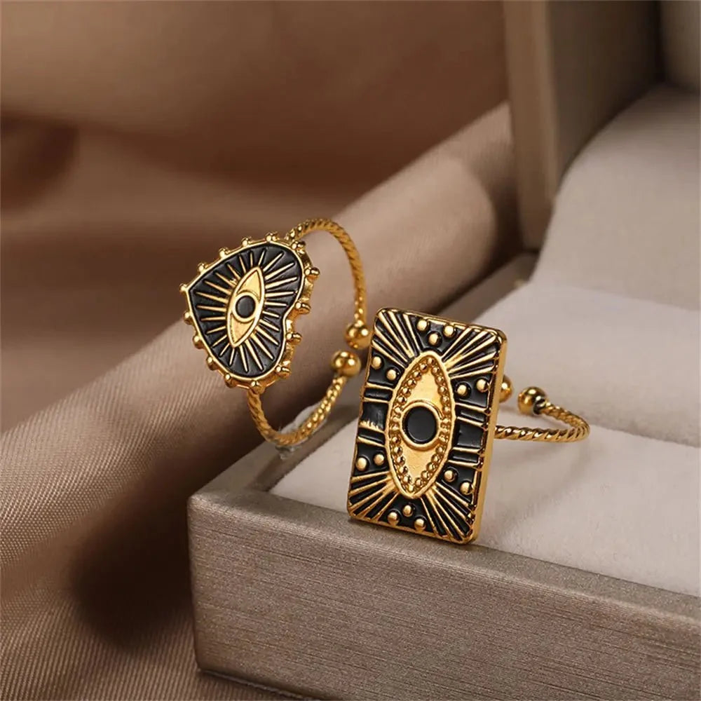 Classy Evil Eye Heart & Rectangle Rings