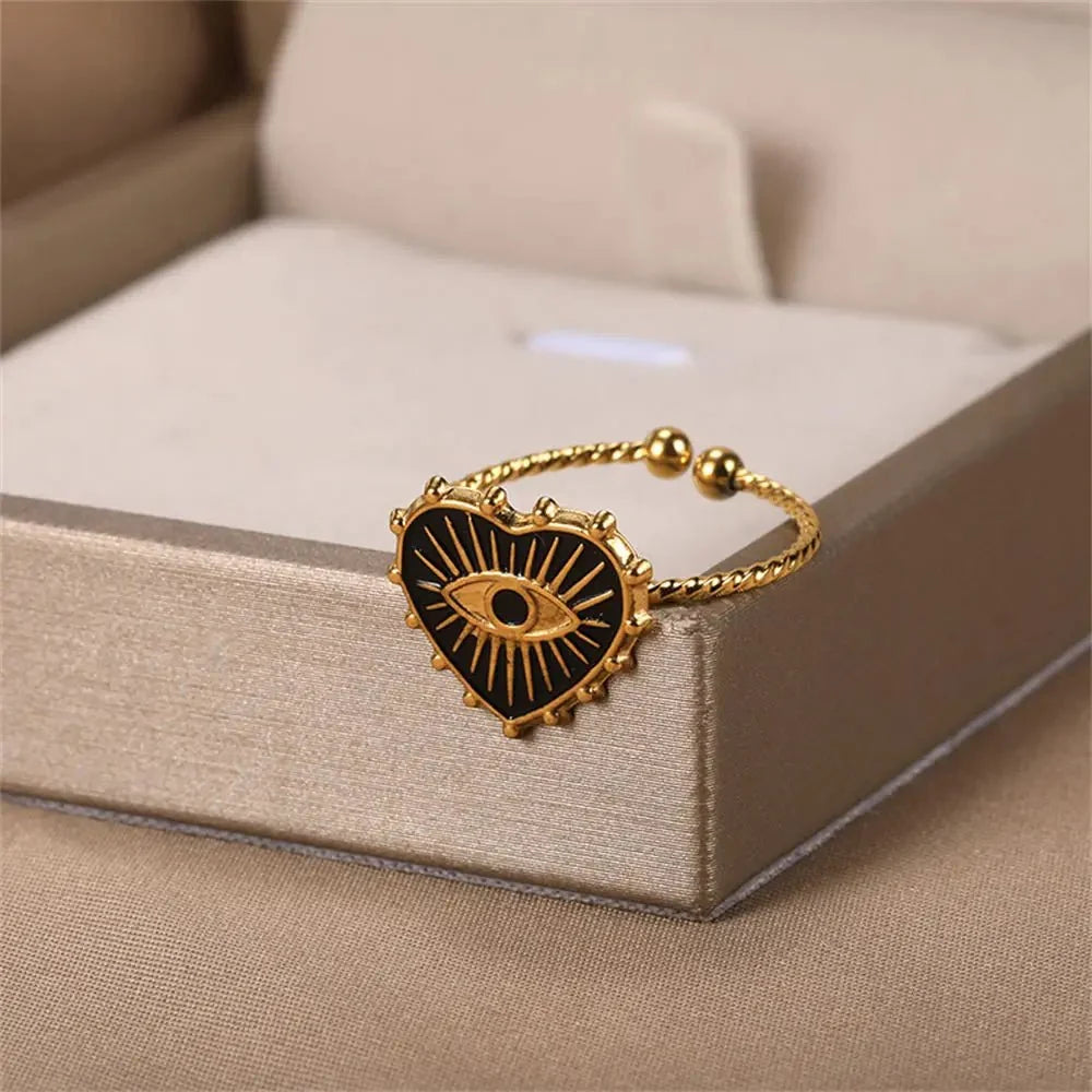 Classy Evil Eye Heart & Rectangle Rings