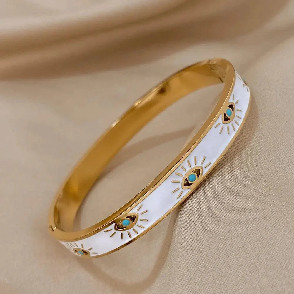 Classy Evil Eye White Enamel Bangle Bracelet