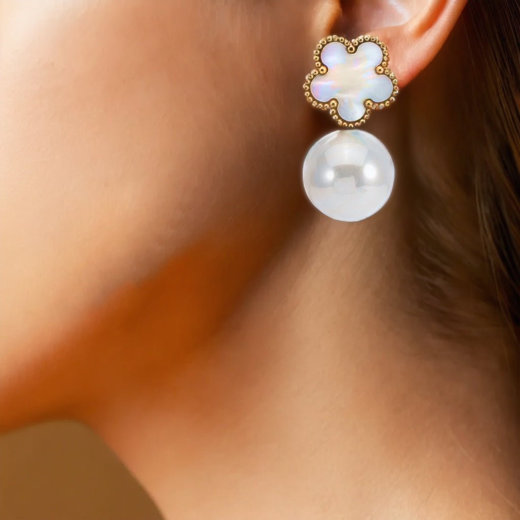 Classy Floral Pearl Ball Earrings