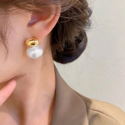 Classy Gold Accented Pearl Stud Earrings