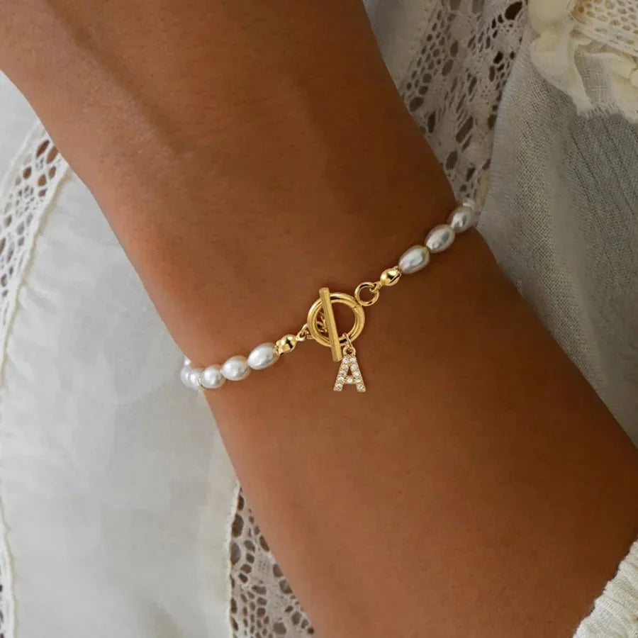 Classy Pearl Clasp Letter Initial Bracelets