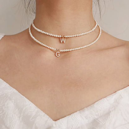 Classy Pearl Dainty Initial Letter Necklace