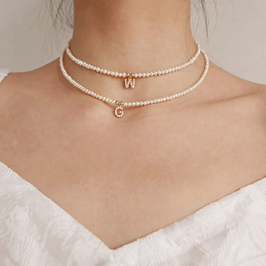 Classy Pearl Dainty Initial Letter Necklace