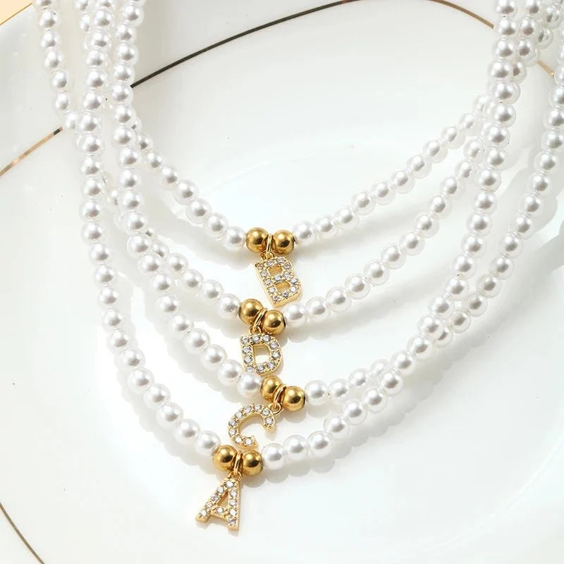 Classy Pearl Dainty Initial Letter Necklace