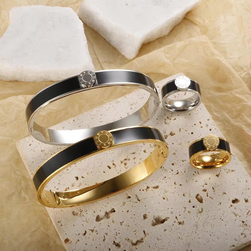 Classy Roman Numeral Bangle Bracelet and Rings