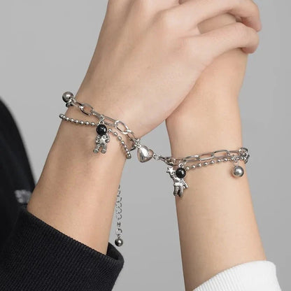 Couples Astronaut Magnetic Heart Bracelet Set