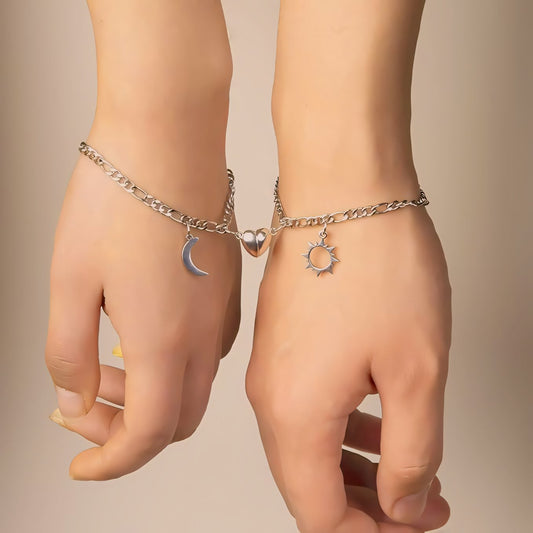 Couples Magnetic Heart Sun & Moon Bracelet Set