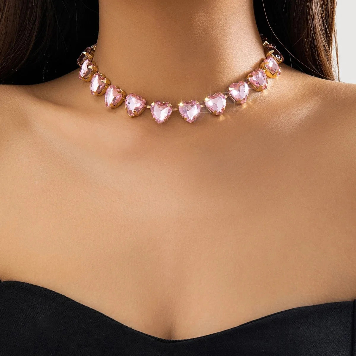 Crystal Heart Choker Necklace