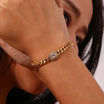 Cuban Chain Square Cut Diamond Choker and Bracelet