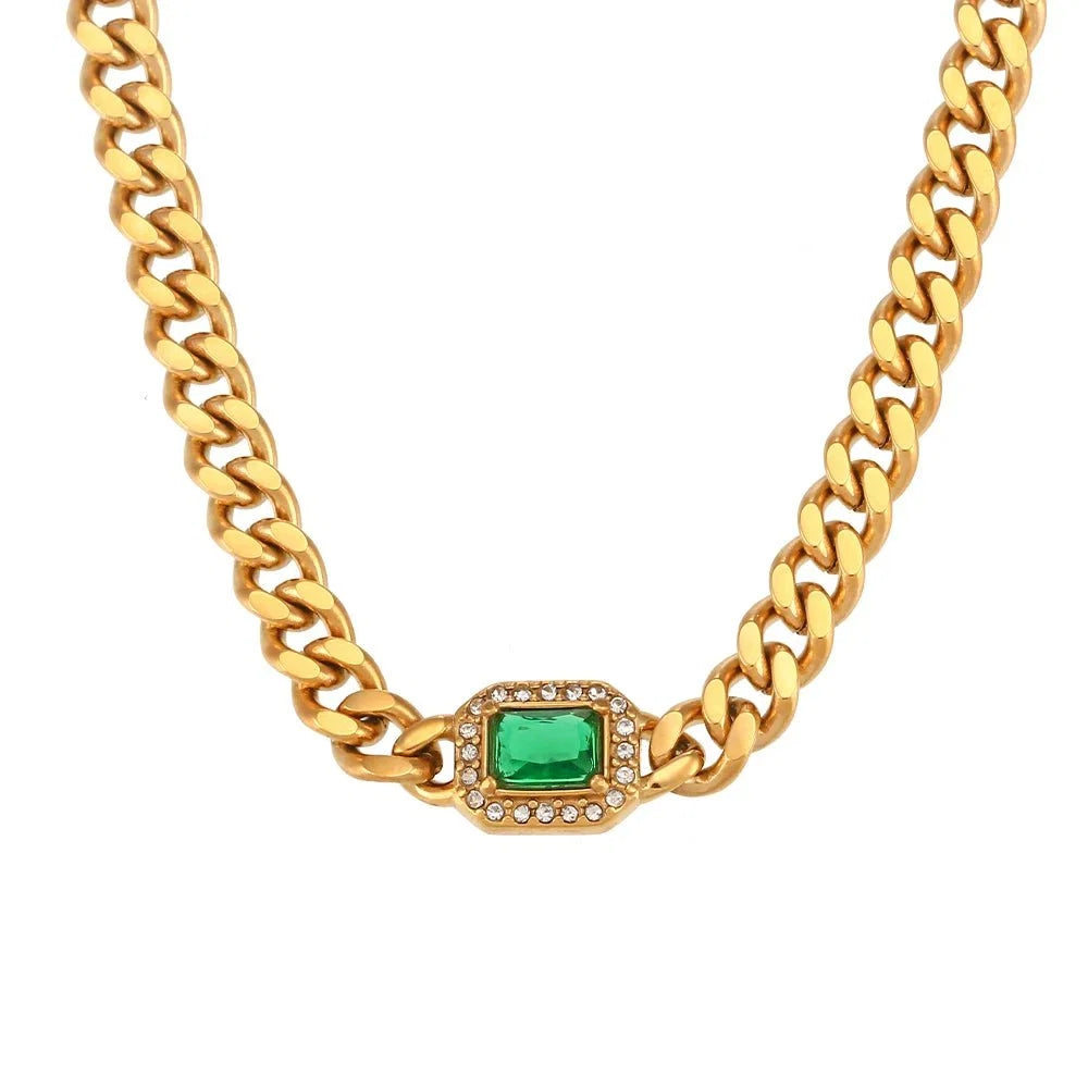 Cuban Chain Square Cut Diamond Choker and Bracelet