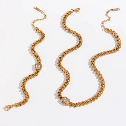 Cuban Chain Square Cut Diamond Choker and Bracelet