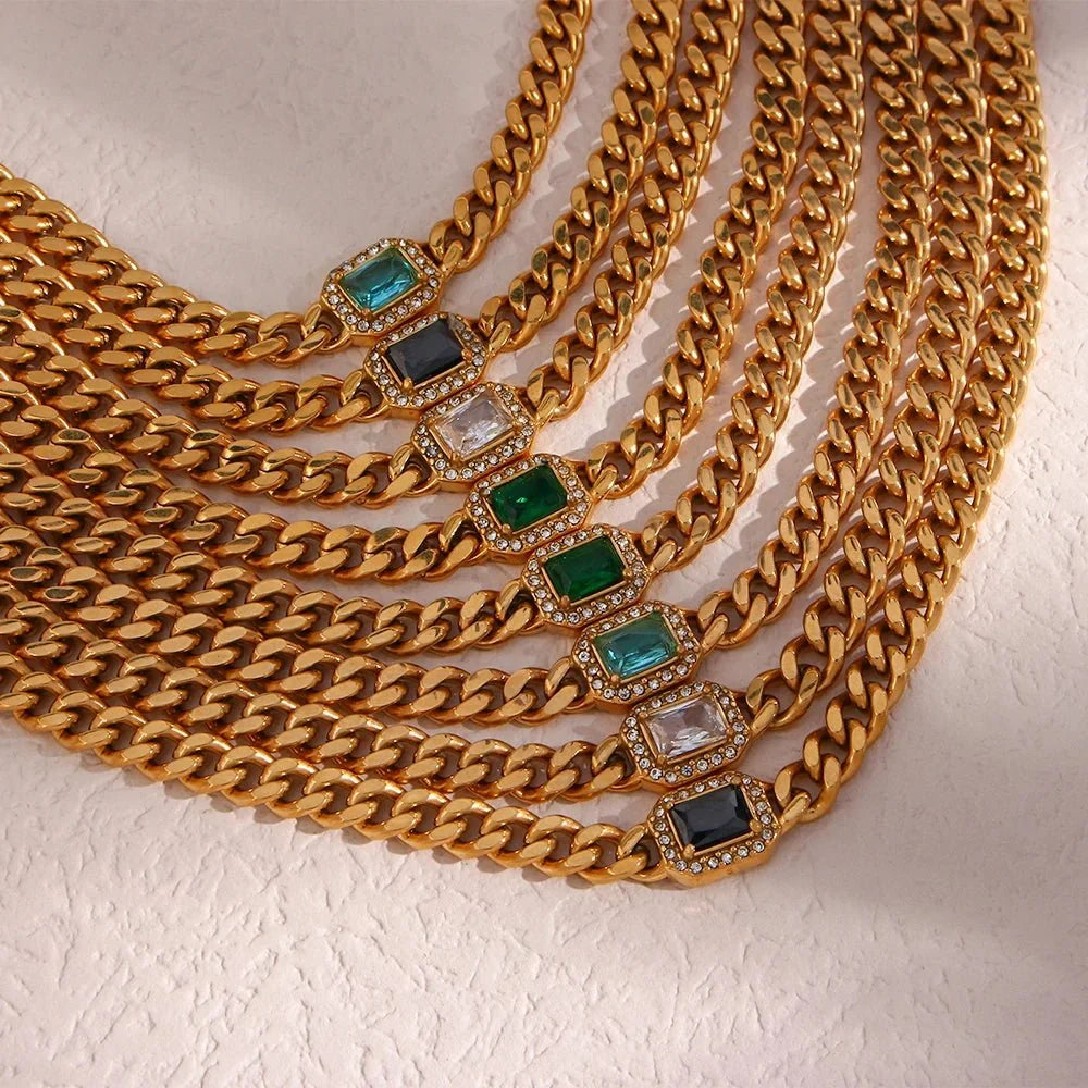 Cuban Chain Square Cut Diamond Choker and Bracelet