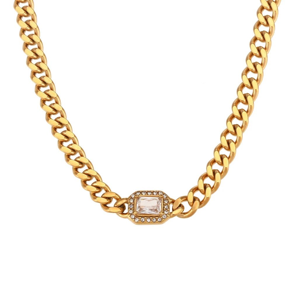 Cuban Chain Square Cut Diamond Choker and Bracelet