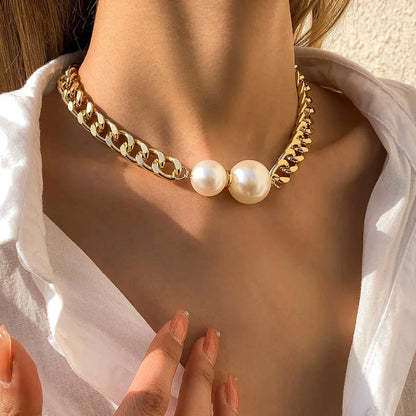 Cuban Link Chain Pearl Ends Necklace