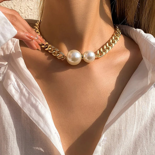 Cuban Link Chain Pearl Ends Necklace