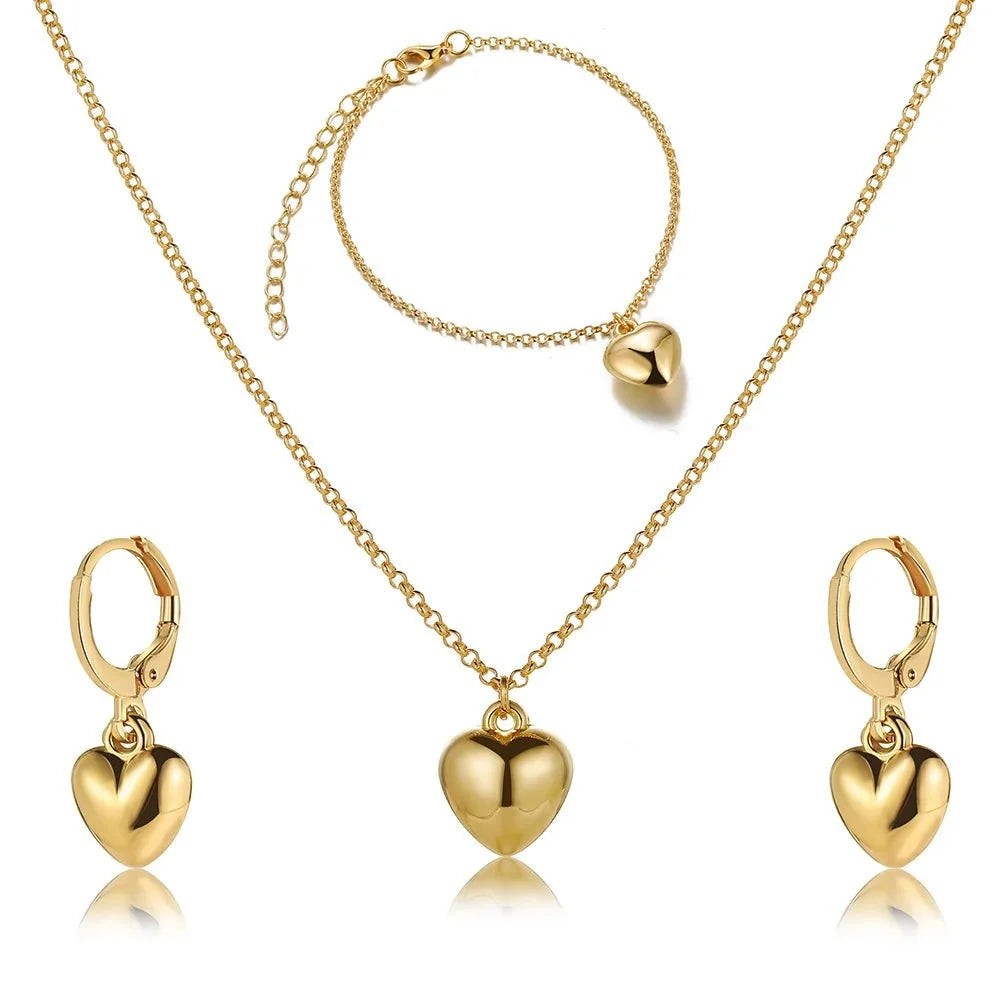 Dainty Balloon Heart Necklace, Bracelet, and Earring Set