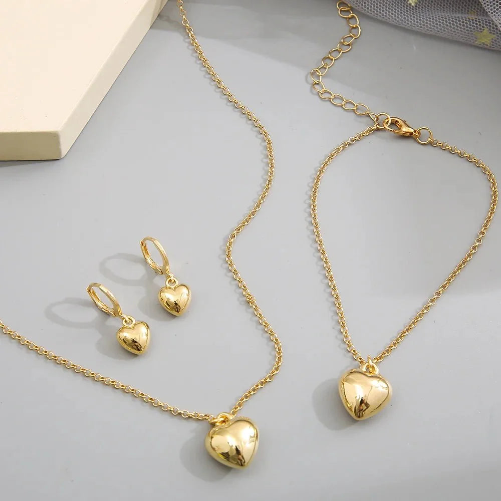 Dainty Balloon Heart Necklace, Bracelet, and Earring Set