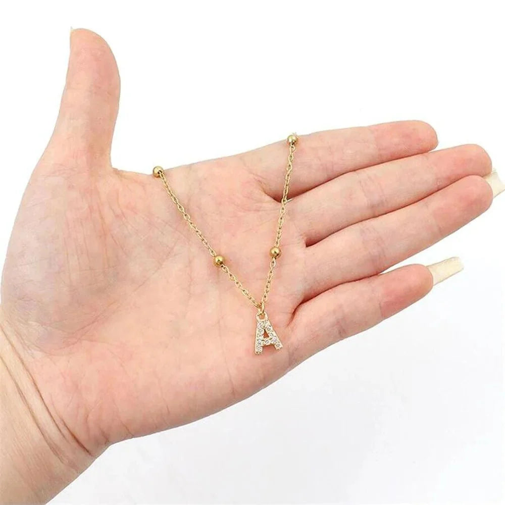 Dainty Beaded Chain Initial Necklace
