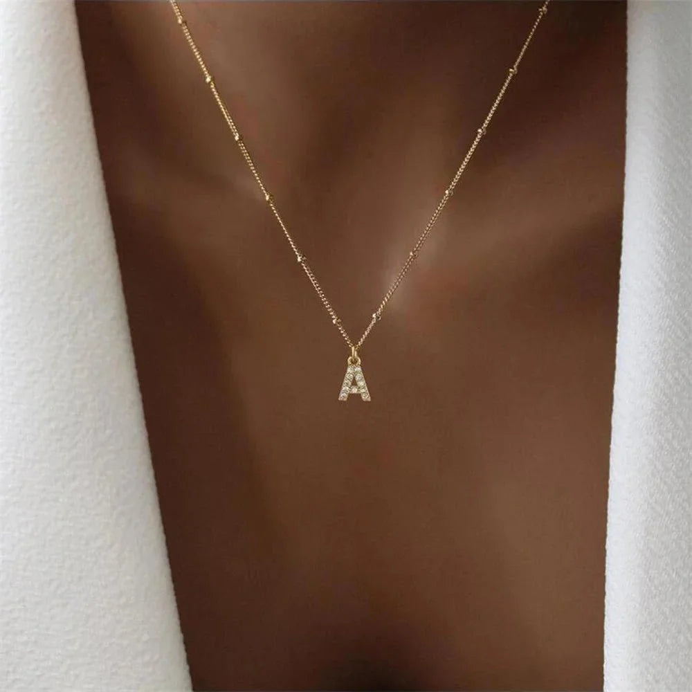 Dainty Beaded Chain Initial Necklace