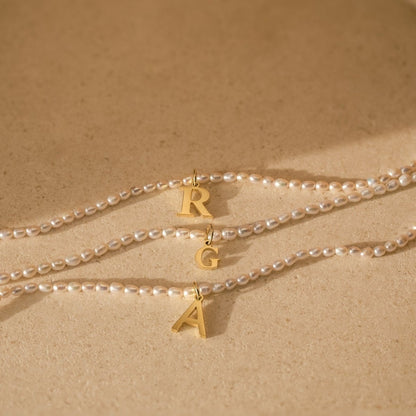 Dainty Beaded Pearl Initial Necklace