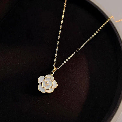 Dainty Blanc Camellia Floral Necklace, Earrings, Ring Jewelry