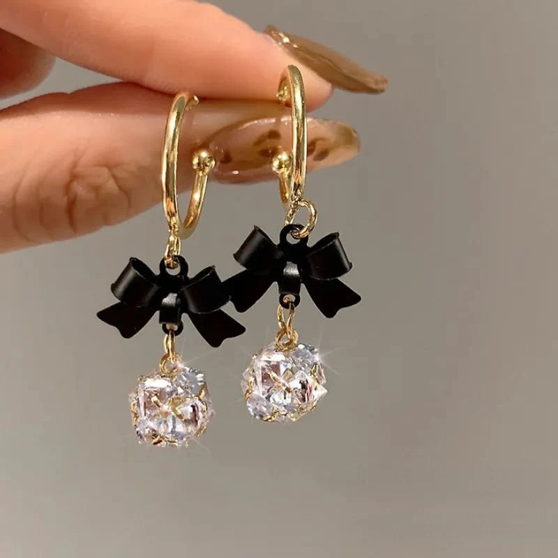 Dainty Bow Diamond Dangle Earrings