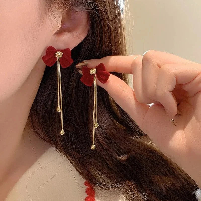 Dainty Bow Gold Dangle Earrings