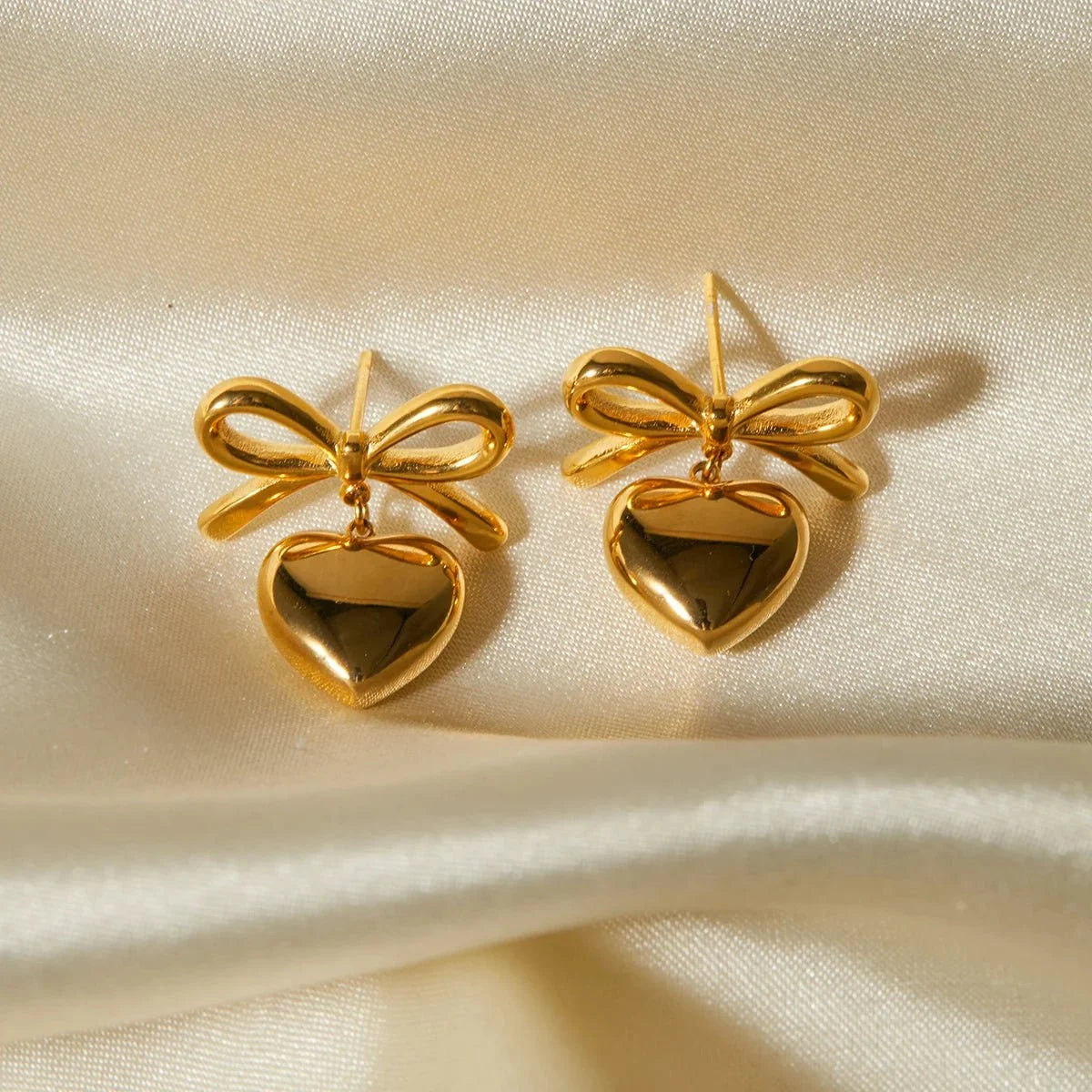 Dainty Bow Heart Earrings