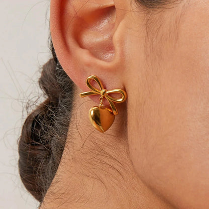 Dainty Bow Heart Earrings