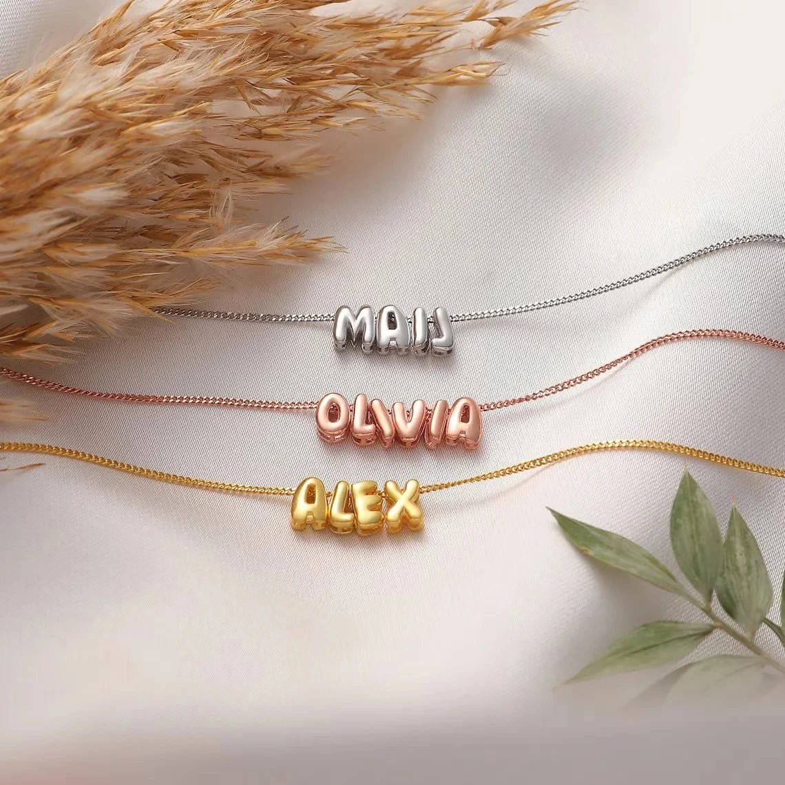 Dainty Bubble Letter Name Necklace