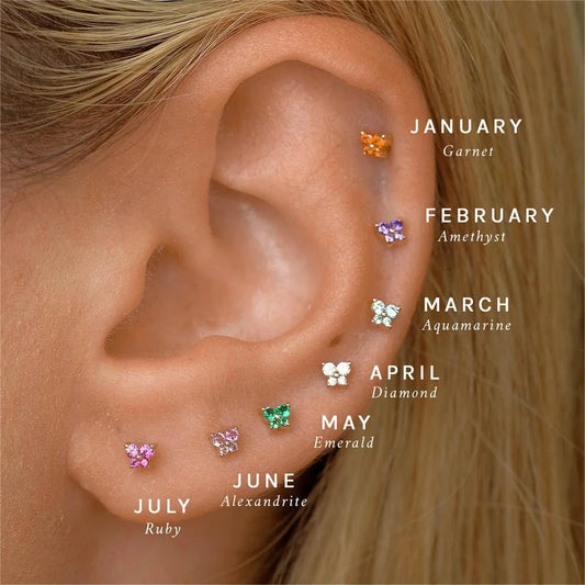 Dainty Butterfly Birthstone Stud Earring