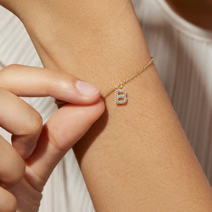 Dainty Chain Diamond Initial Bracelet