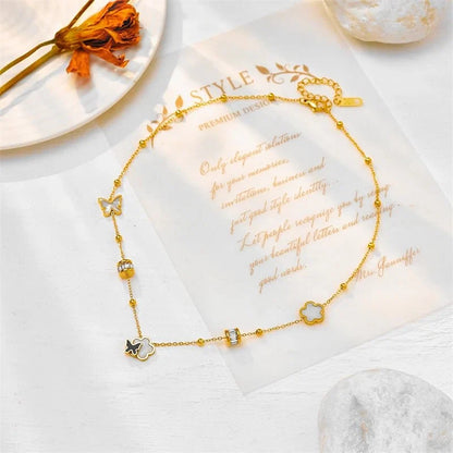 Dainty Clover Butterfly Diamond Necklace