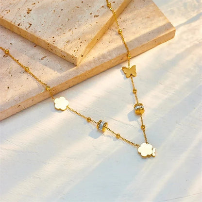 Dainty Clover Butterfly Diamond Necklace