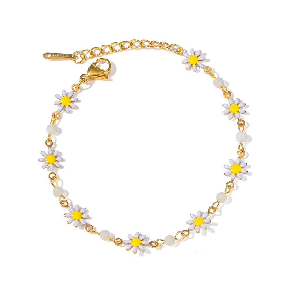 Dainty Daisy Floral Bracelet Necklace and Earrings Set