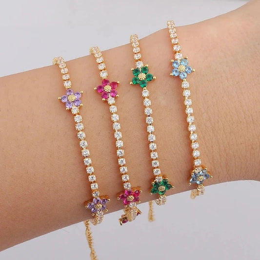 Dainty Diamond Floral Bracelets and Earrings