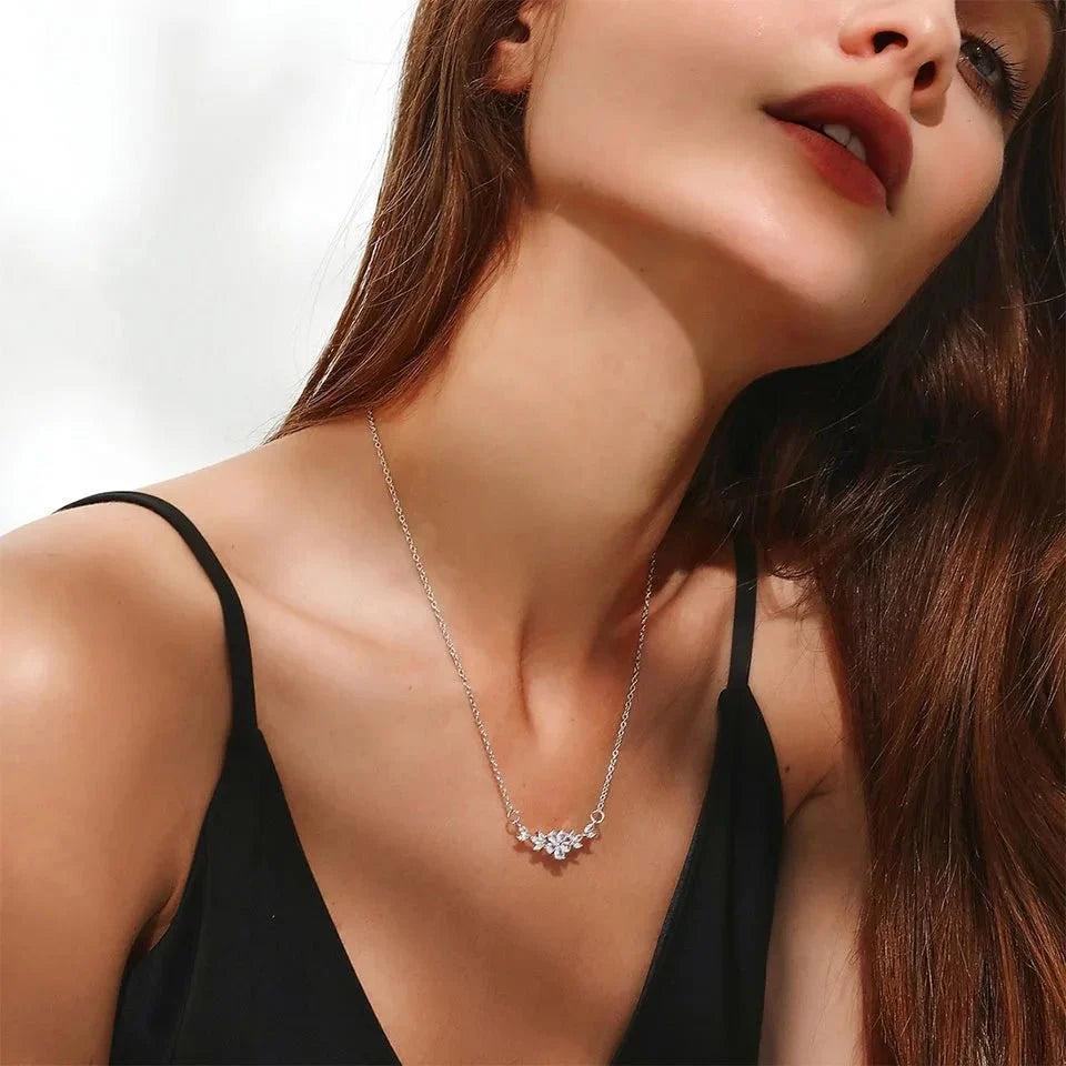 Dainty Diamond Floral Petals Necklace