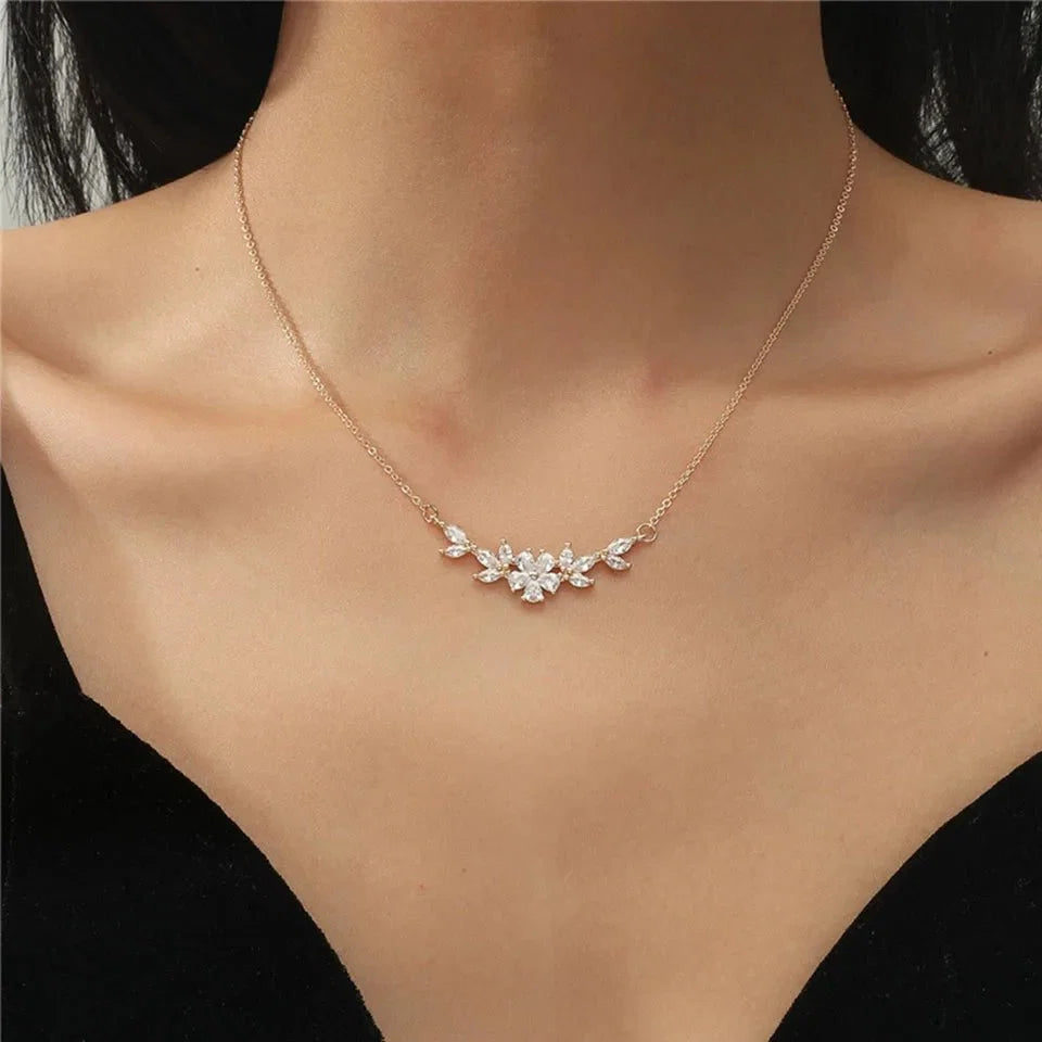 Dainty Diamond Floral Petals Necklace