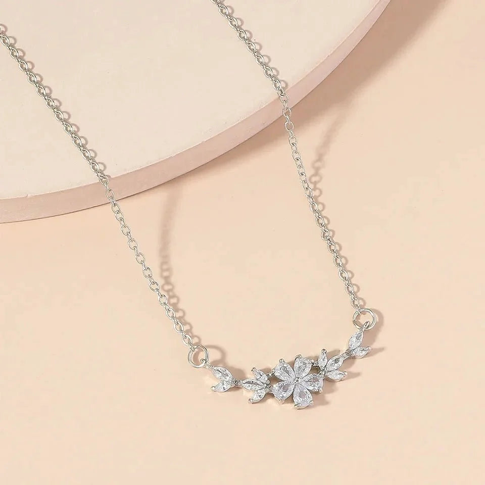 Dainty Diamond Floral Petals Necklace