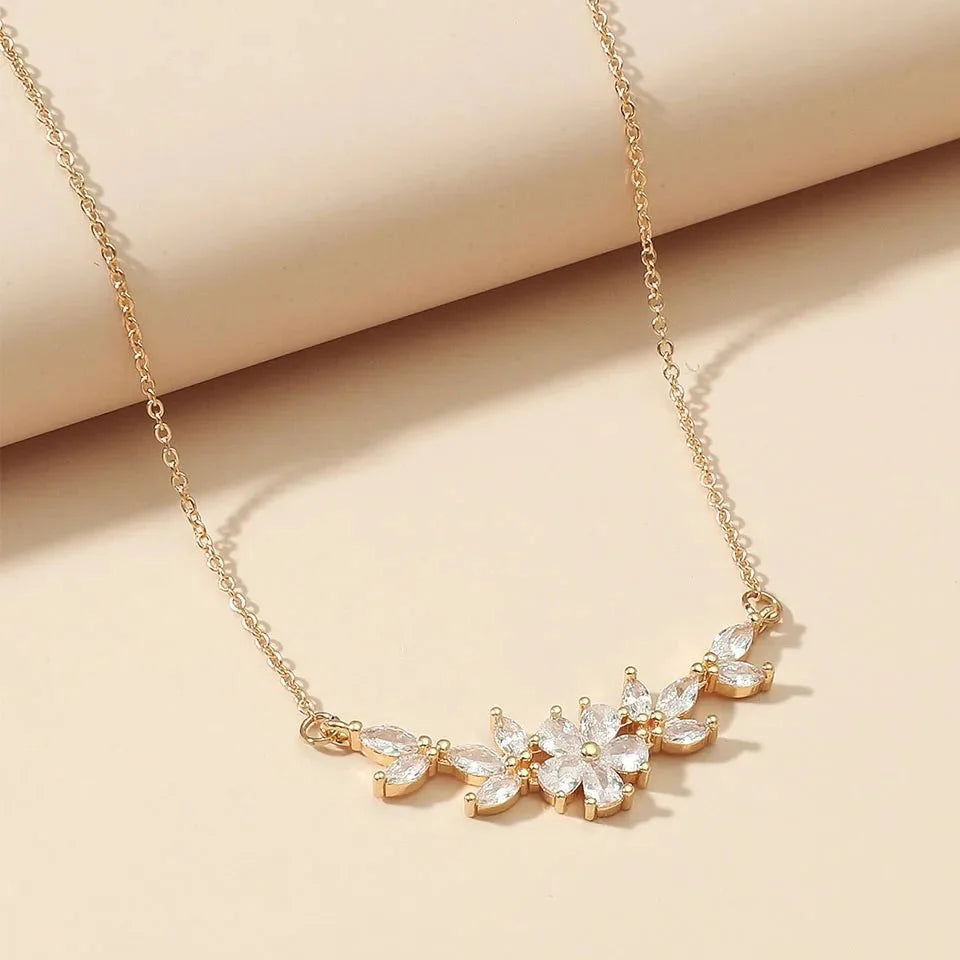 Dainty Diamond Floral Petals Necklace