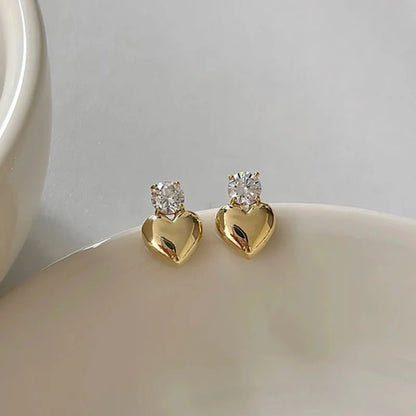 Dainty Diamond Heart Stud Earrings