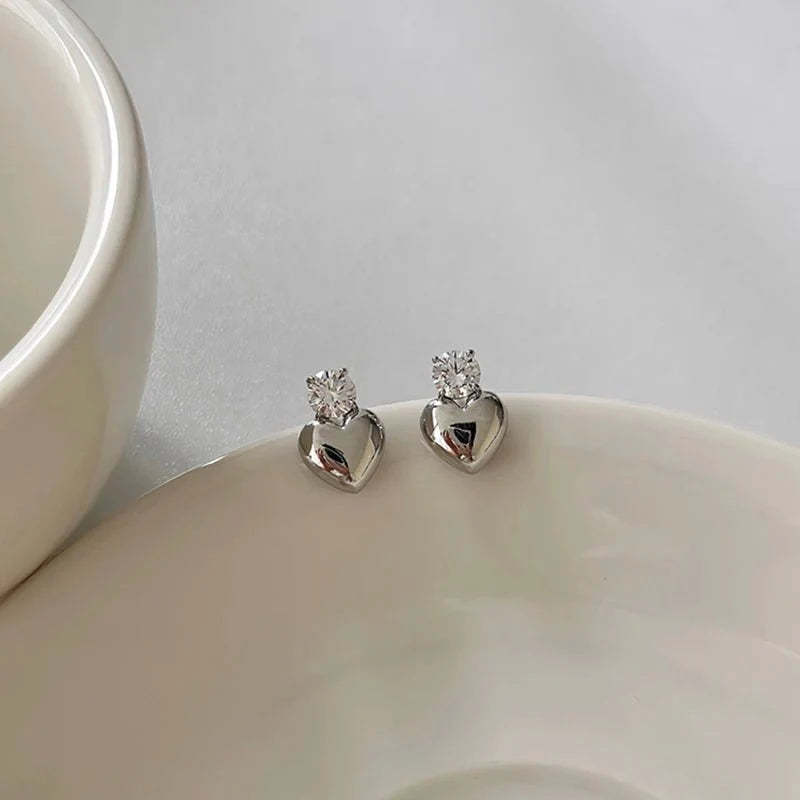 Dainty Diamond Heart Stud Earrings