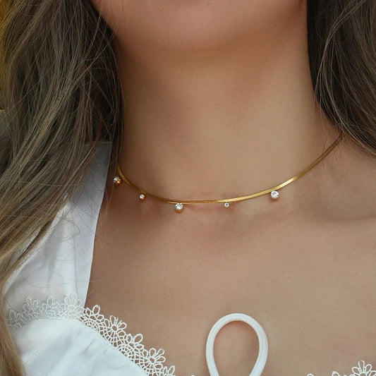 Dainty Diamond Herringbone Choker Necklace