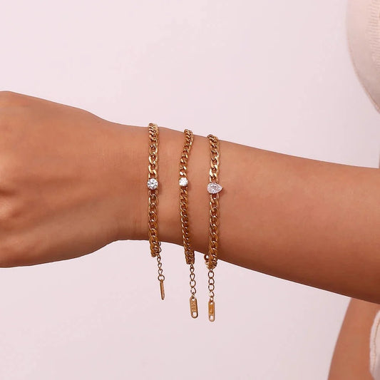Dainty Diamond Set Gold Cuban Bracelets
