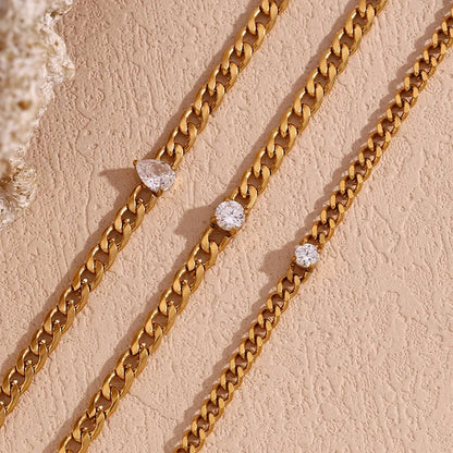 Dainty Diamond Set Gold Cuban Bracelets