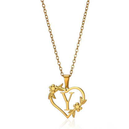 Dainty Floral Heart Letter Initial Necklace
