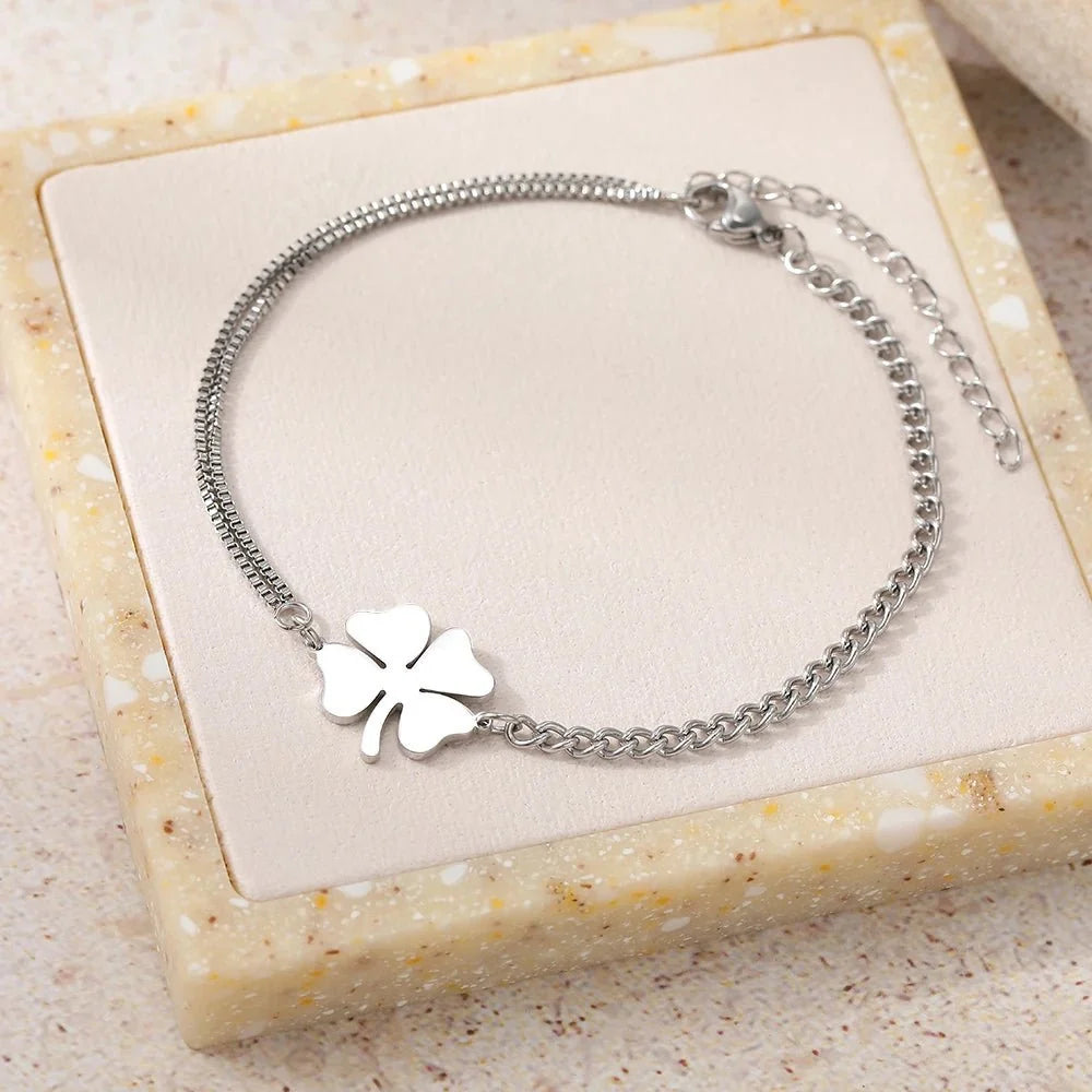 Dainty Four Leaf Clover Layered Chain Bracelet